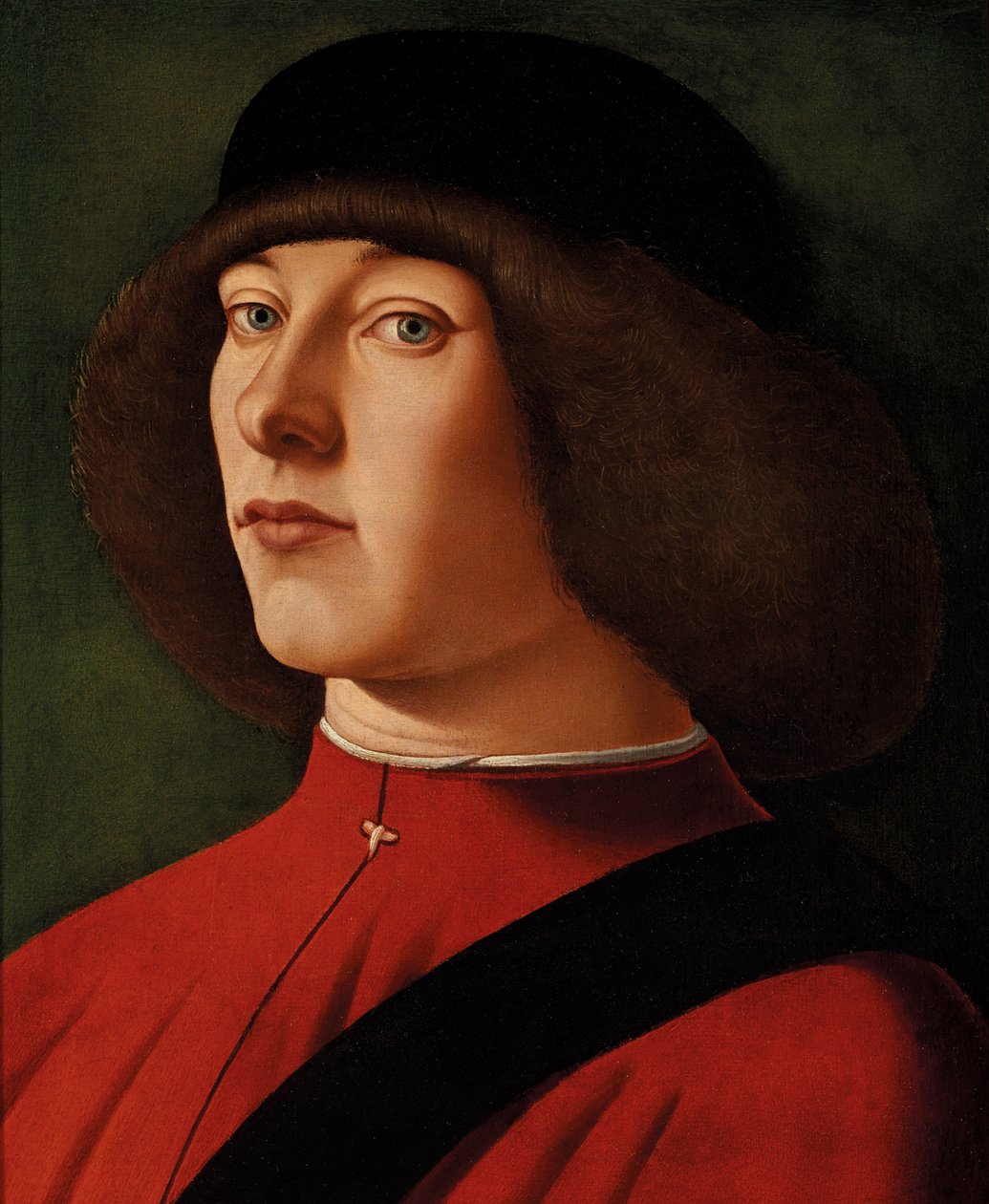Portrait of a man, bust-length, with a green background by Alvise (and workshop) Vivarini