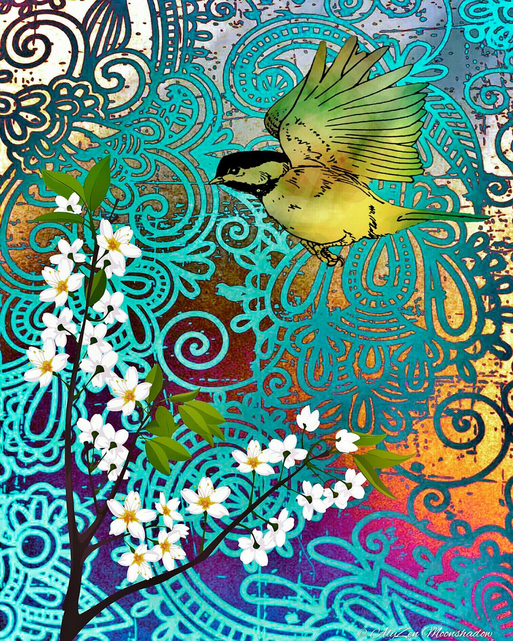 Bird with Cherry Blossoms by AlyZen Moonshadow