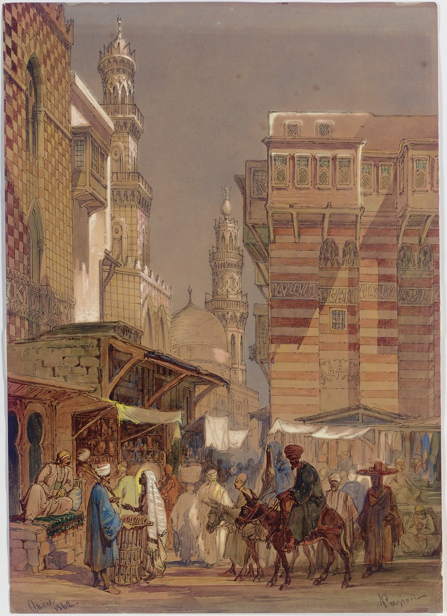 Market Day on the Muizz id-Din li-Lah, Old Cairo by Amadeo Preziosi