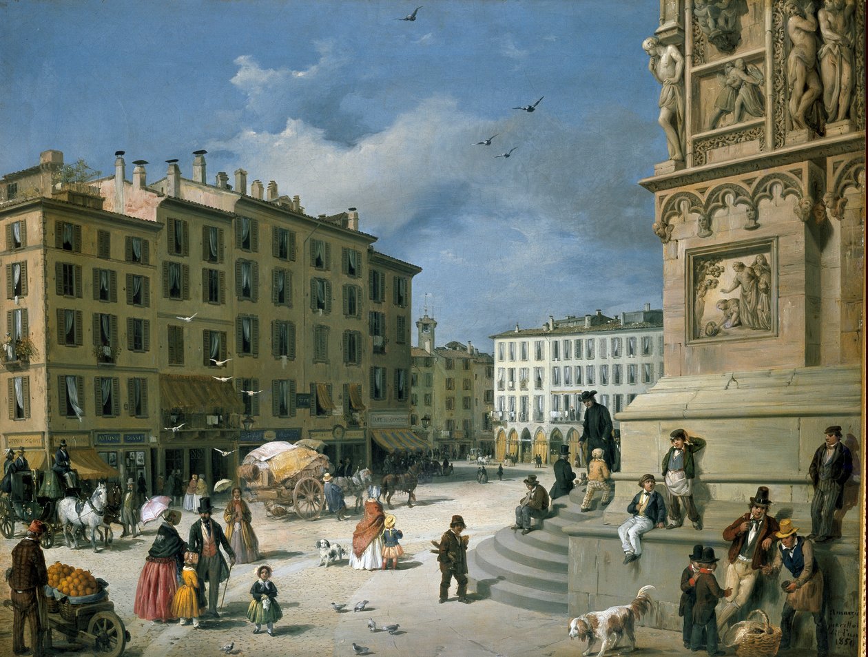 Amanzia Guerillot Inganni, Piazza del Duomo, 1850 by Amanzia Guérillot