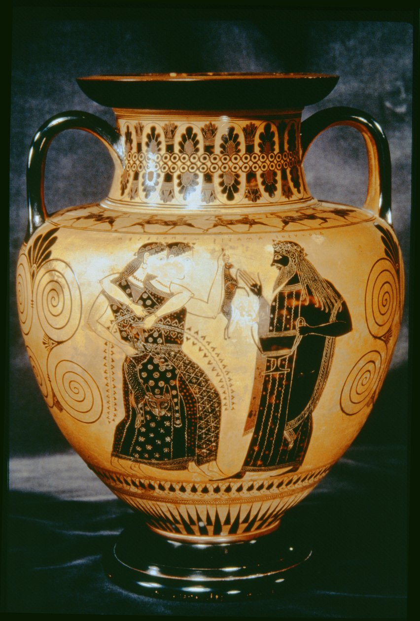 Attic black figure amphora depicting a Dionysiac scene, 540-530 BC by Amasis Painter