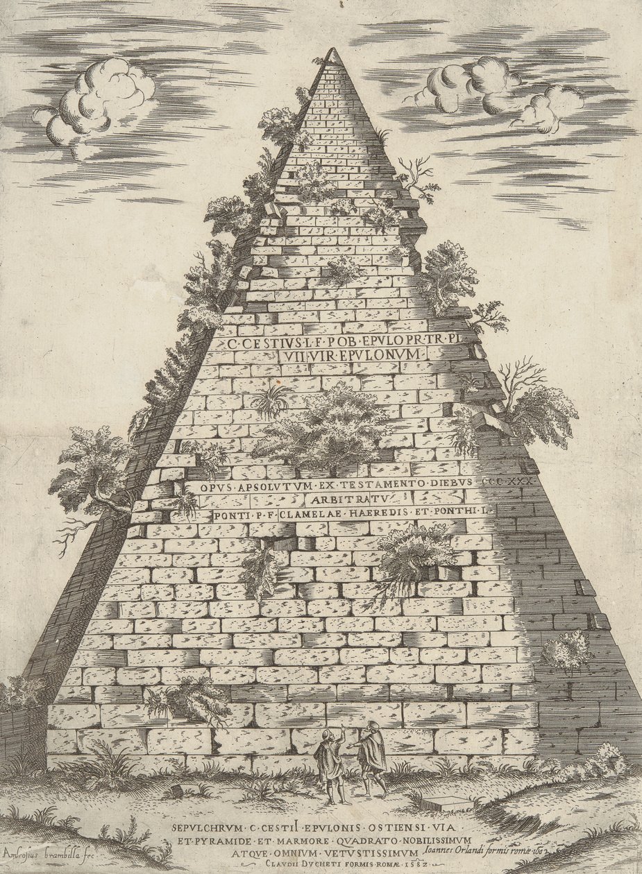 Tomb of C. Cestius Epulo on the Ostian Way with Pyramid and Marble Quadrant, Most Noble and Ancient by Ambrogio Brambilla