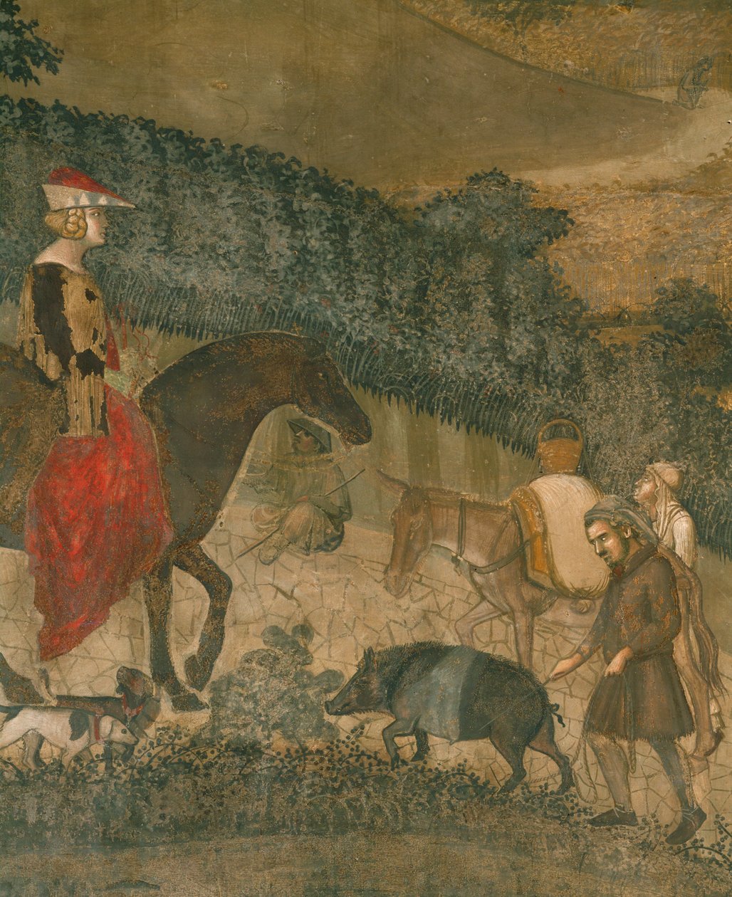 Peasants with a Black Pig and a Donkey by Ambrogio Lorenzetti