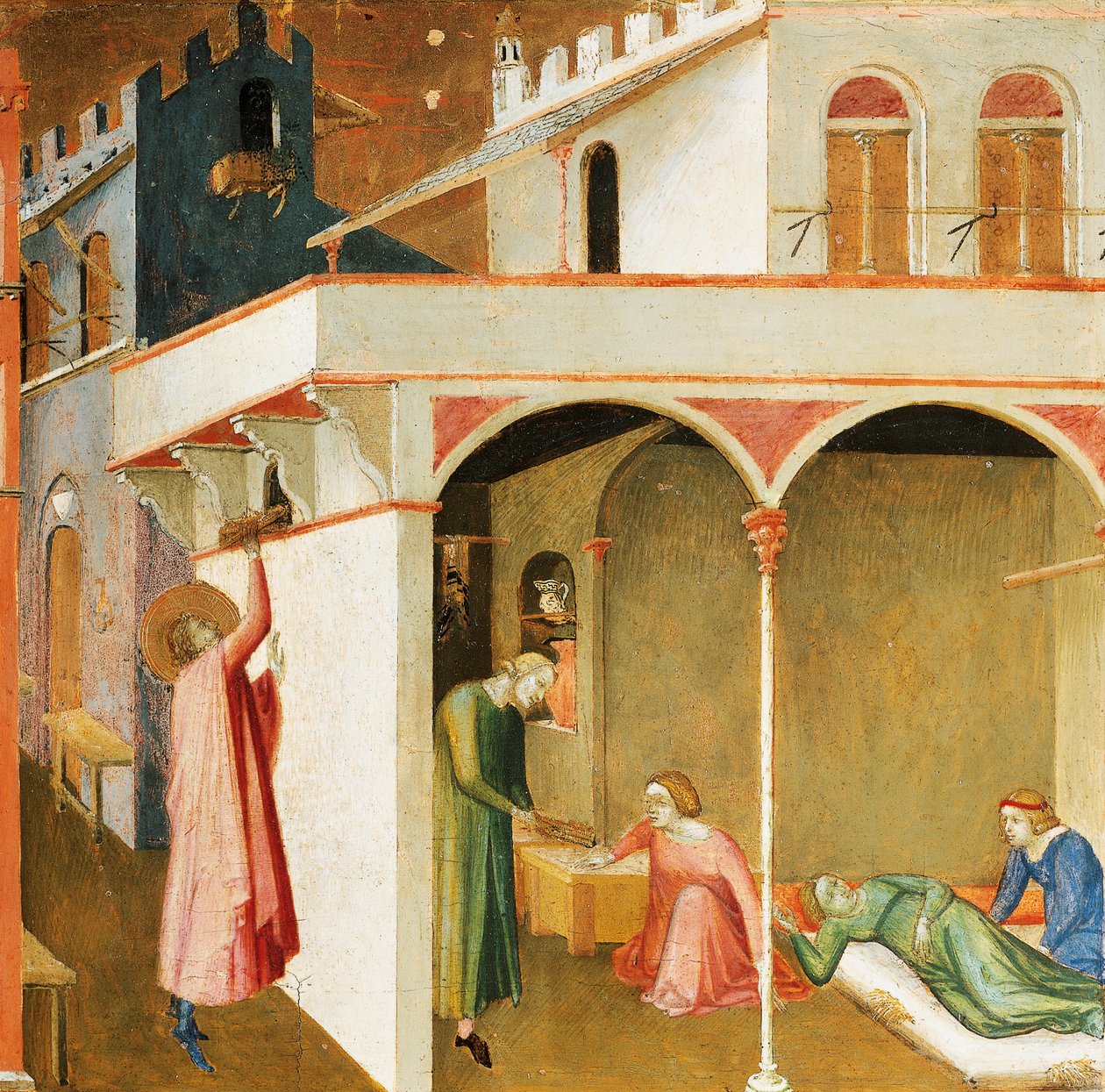 St Nicholas offering three poor girls their dowry, detail by Ambrogio Lorenzetti