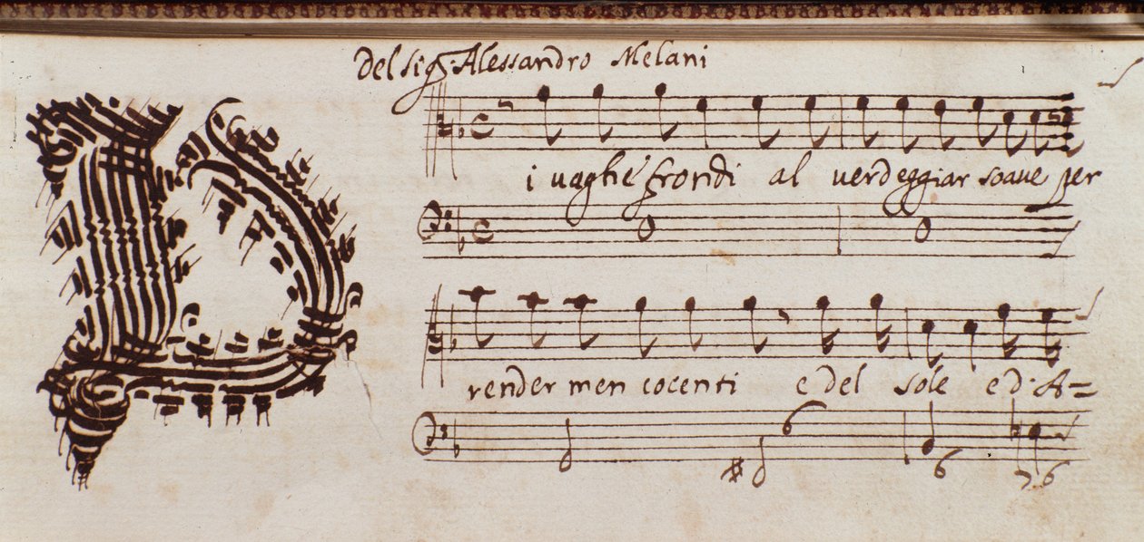 Page of collection of musical scores by Alessandro Stradella by Ambrogio Preda