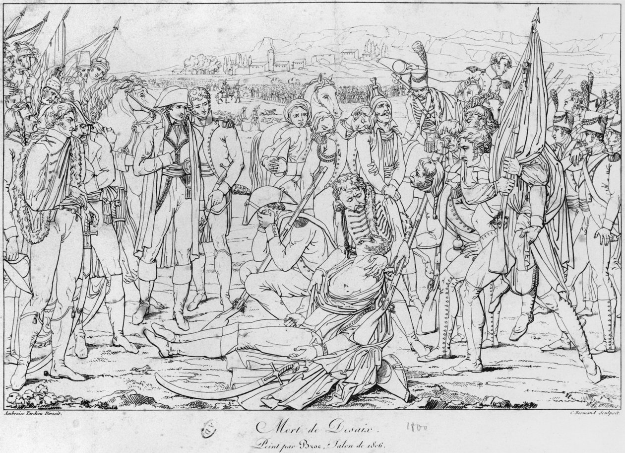Death of General Desaix at the Battle of Marengo on 14th June 1800, after a painting by Jean Broc, Salon of 1806, engraved by Charles Normand by Ambroise Tardieu