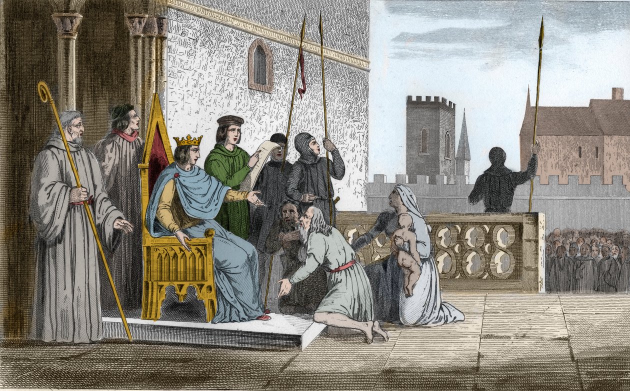 Louis X (1289-1316) the Mischievous emancipates the serfs. Louis X (1289-1316), dynasty of the Capetians, reputed for having freed all the serfs of his kingdom that he forced to redeem their freedom. Engraving from 1825 in 