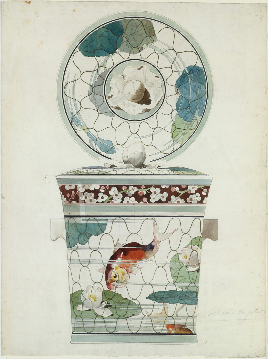 Design for a Covered Dish in the Service au Filet Fish Net Ware by Amédée de Caranza.