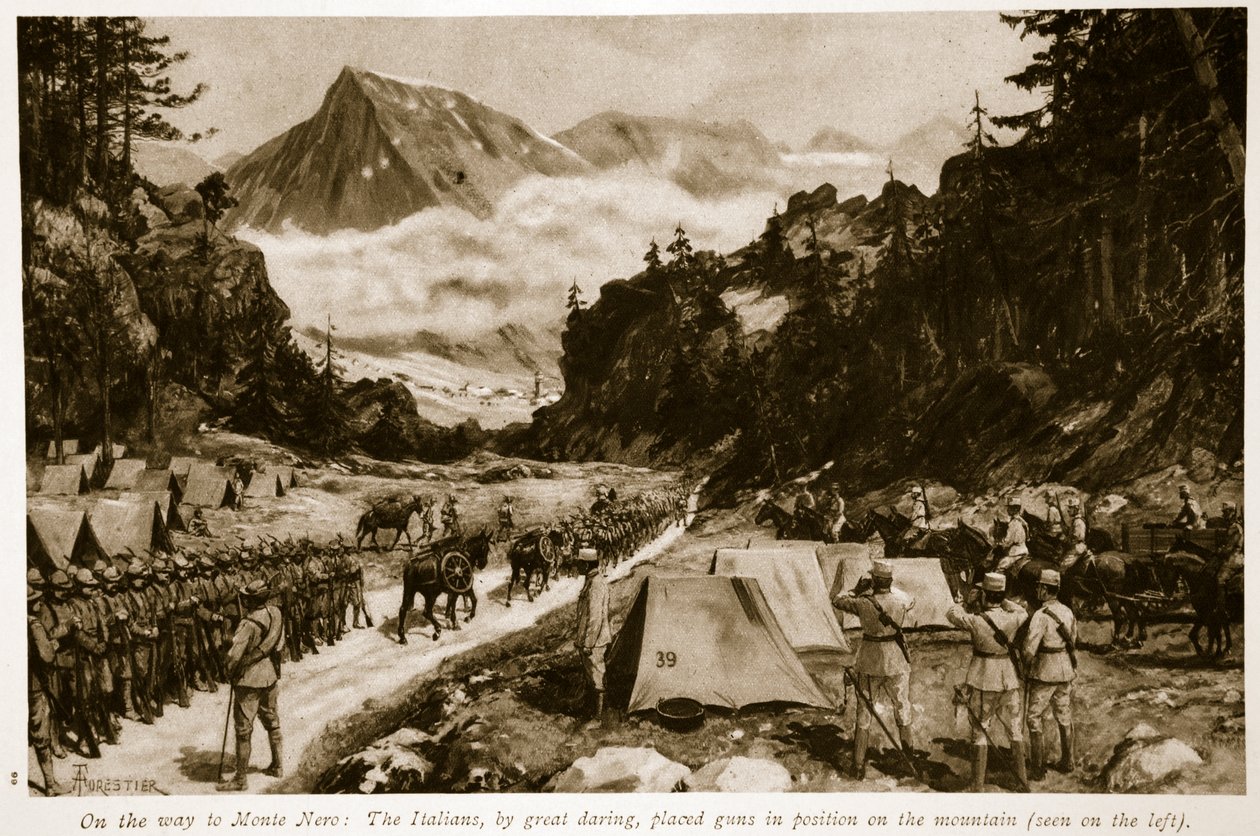 On the Way to Monte Nero: The Italians, by Great Daring, Placed Guns in Position on the Mountain by Amedee Forestier