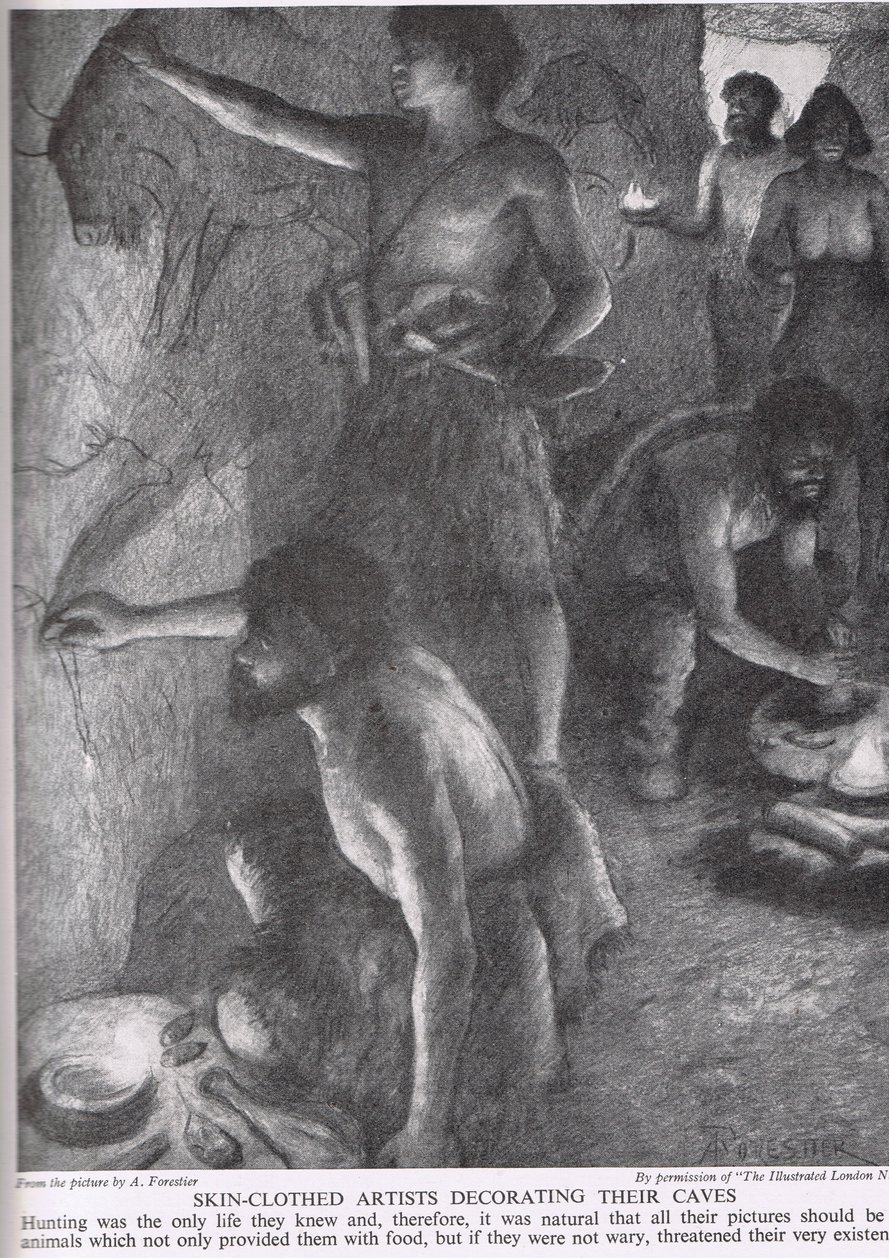 Skin-Clothed Artists Decorating Their Caves, Illustration from 