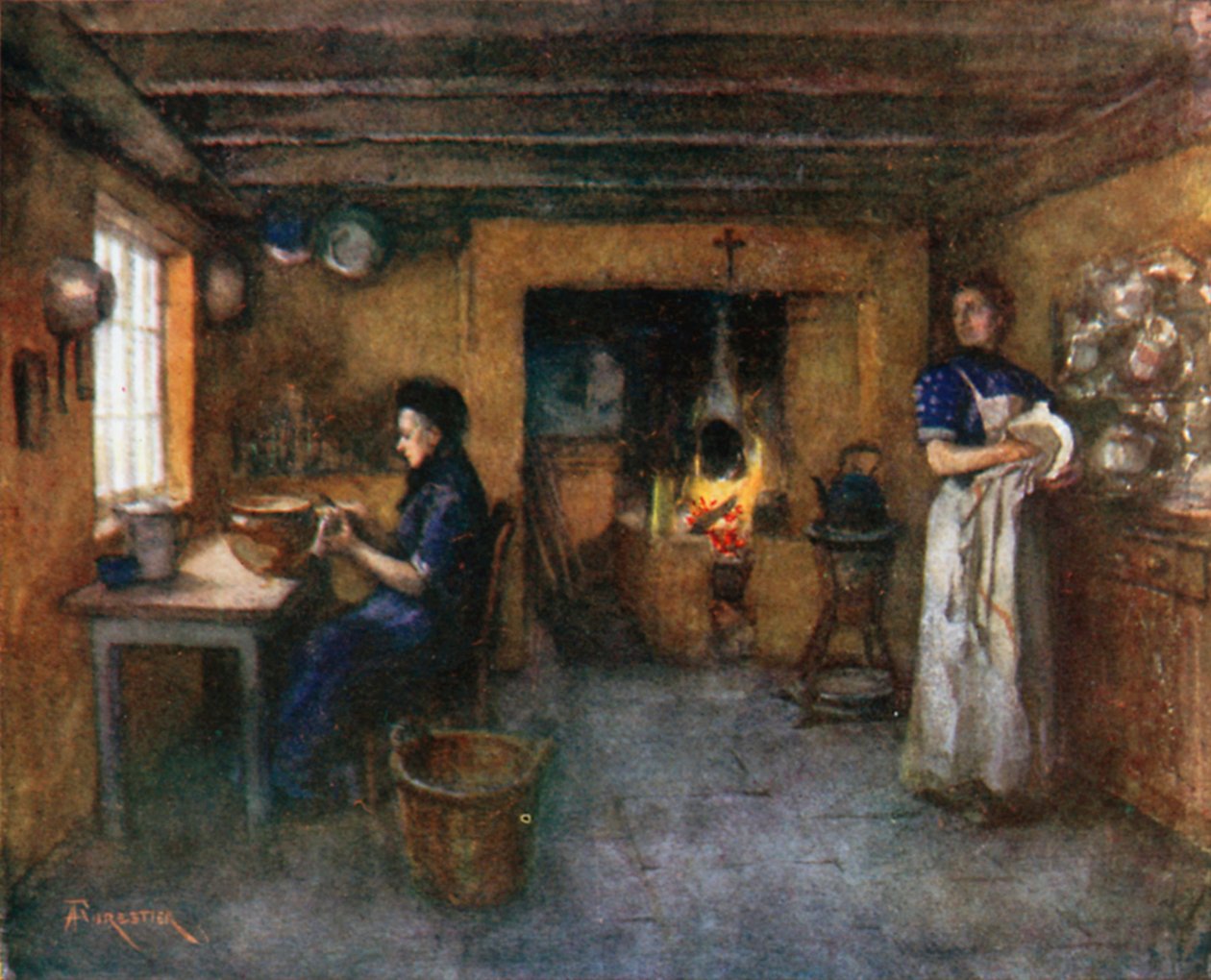 Interior of a Farmhouse, Duinhoek by Amedee (after) Forestier