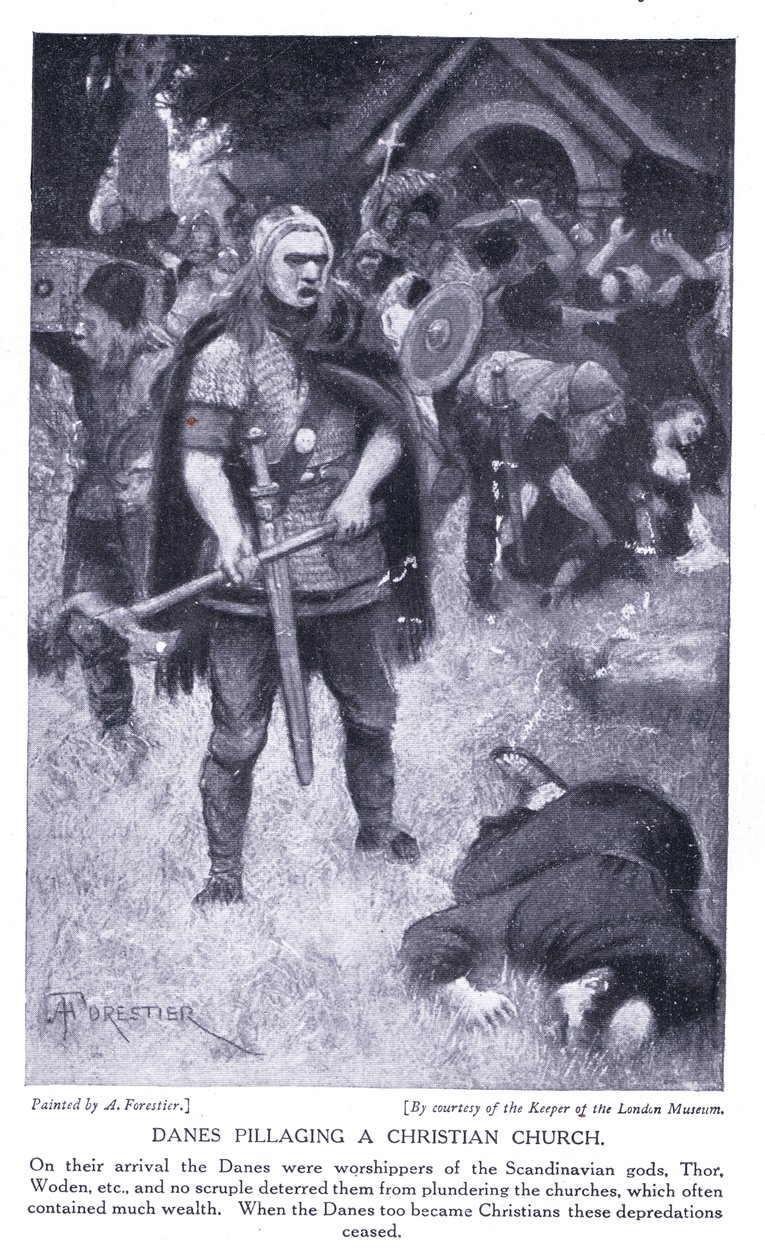 Danes pillaging a christian church by Amedee Forestier