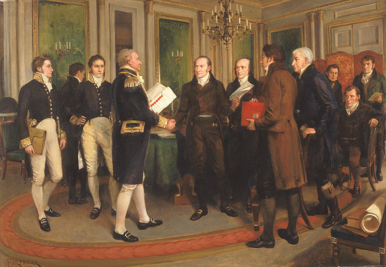 The Signing of the Treaty of Ghent, Christmas Eve, 1814, 1914 by Amedee Forestier