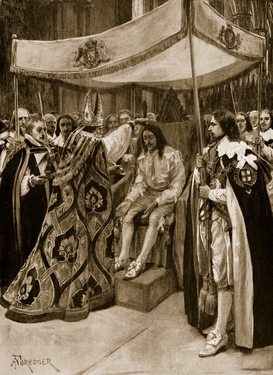 The anointing of Charles I by George Abbot, Archbishop of Canterbury, at Westminster Abbey, on Candlemas Day, 1626 by Amedee Forestier