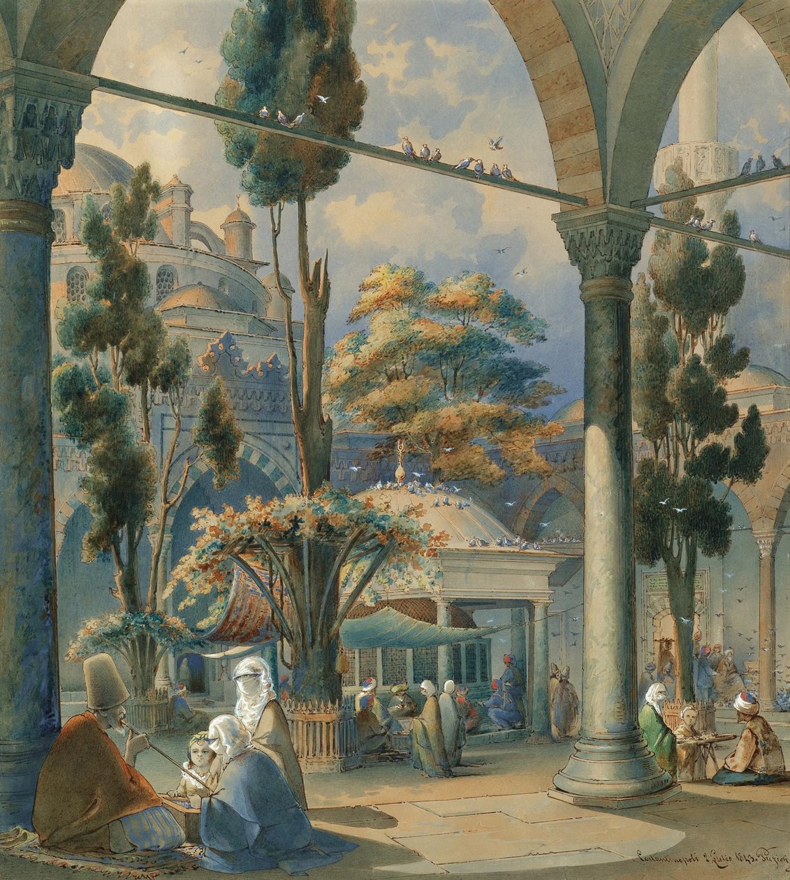 Courtyard of the Sultan Bayezid Mosque in Constantinople by Amedeo Preziosi