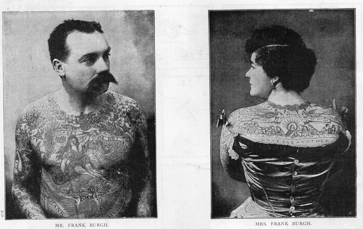 Mr and Mrs Frank Burgh Demonstrate the Art of Tattooing in USA, 1893 by American Photographer
