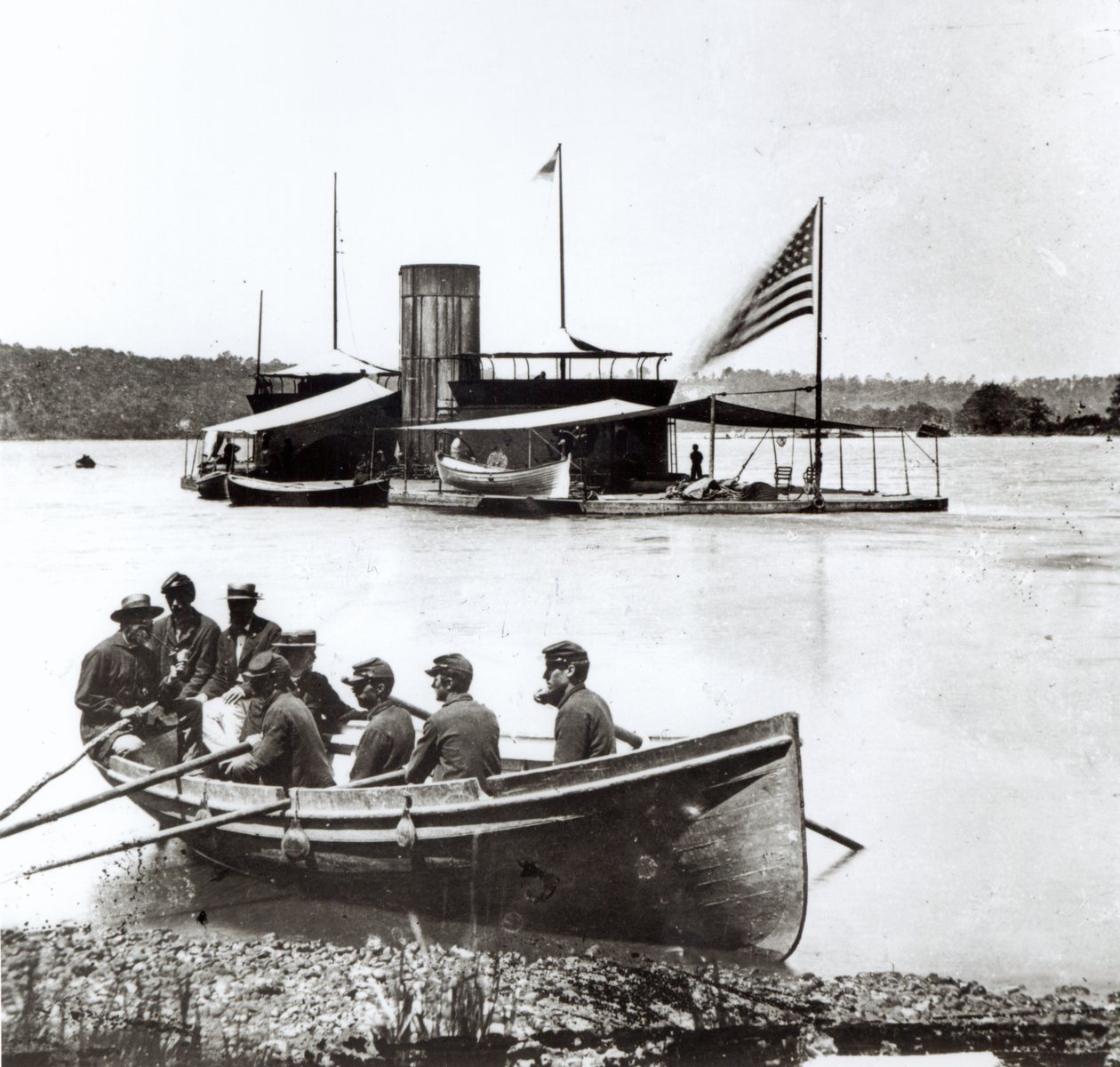 The USS Onondaga on the James River, Virginia in 1864 by American Photographer