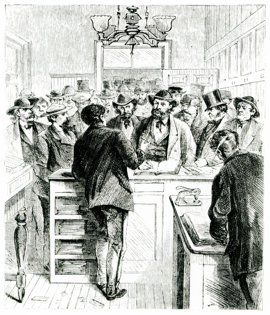 An immigrant is naturalised in a courtroom in Newark, New Jersey by American School