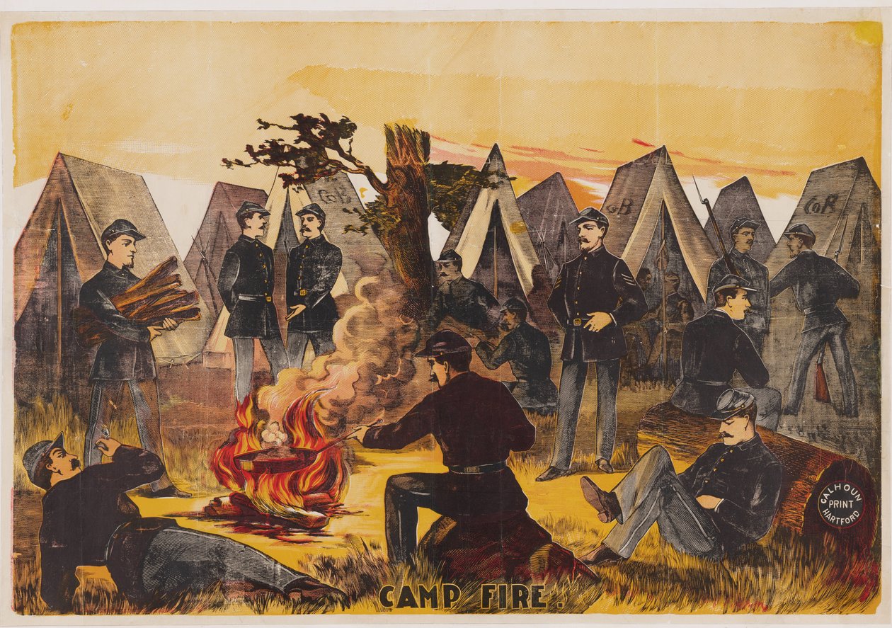 Camp Fire, pub. c.1865 by American School