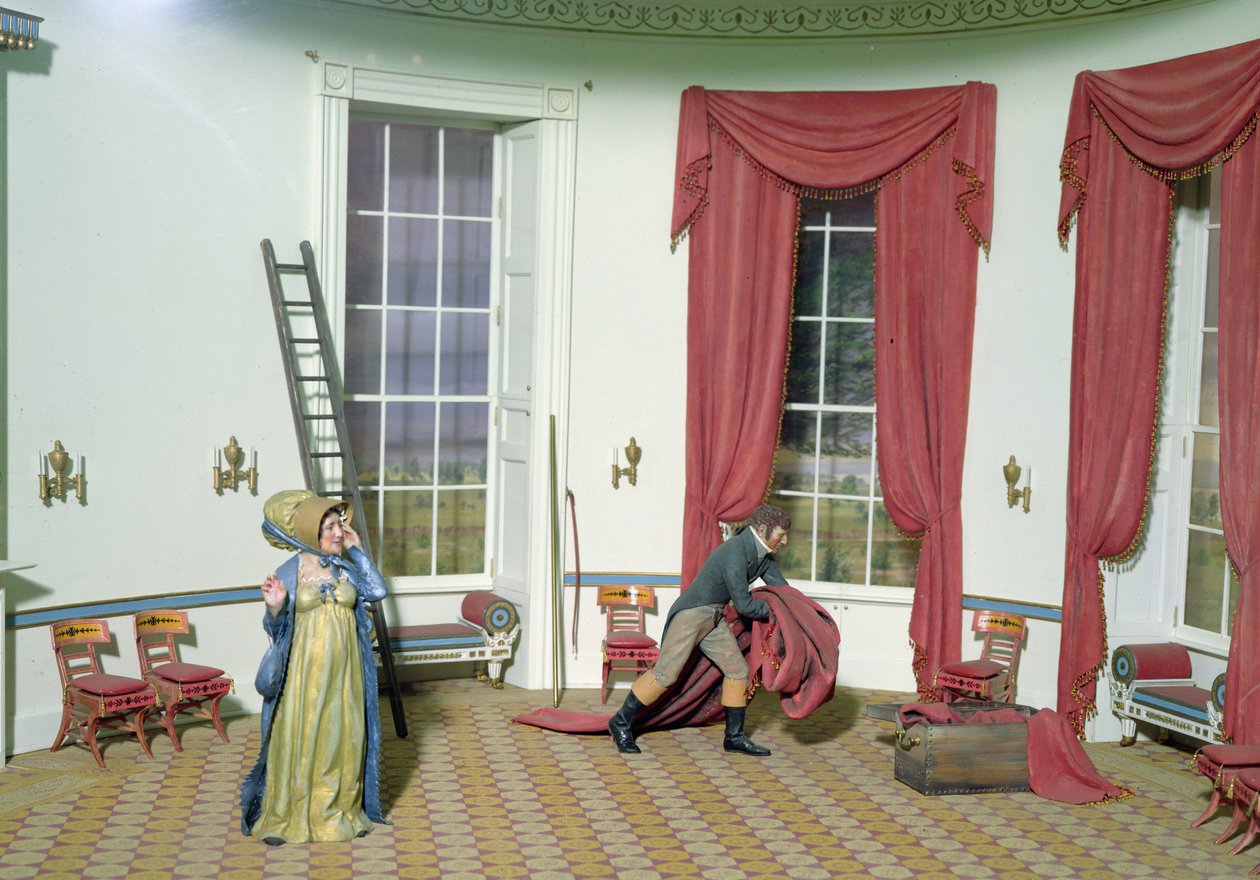 Dolley Madison removes paintings from the White House, 1814 by American School