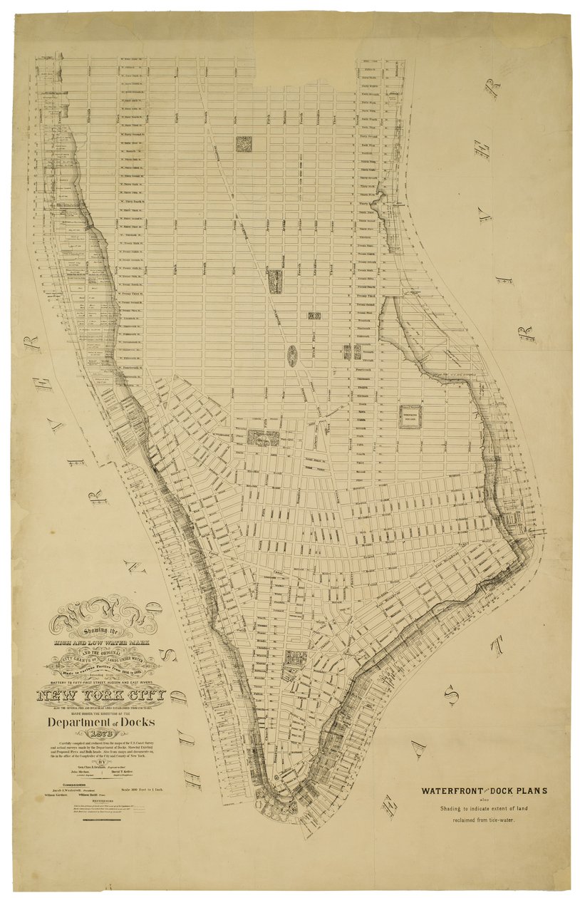Map Showing the High and Low Water Mark and the Original City Grants of Land Under Water Made to Various Parties from 1686 to 1873, Extending from Battery to Fifty-first Street, Judson and East Rivers by American School