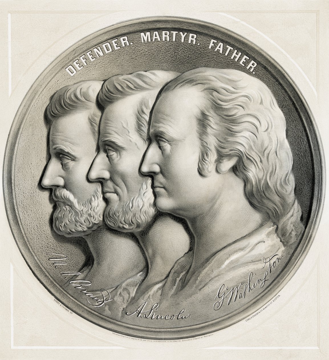 Medallion Showing Ulysses S. Grant, Abraham Lincoln and George Washington as Defender, Martyr and Father by American School