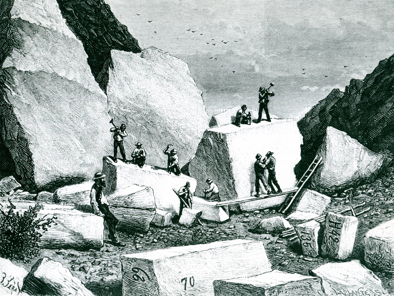 Mormons quarrying granite for the Tabernacle (drawn by J. Ferat and engraved by C. Laplante) by American School