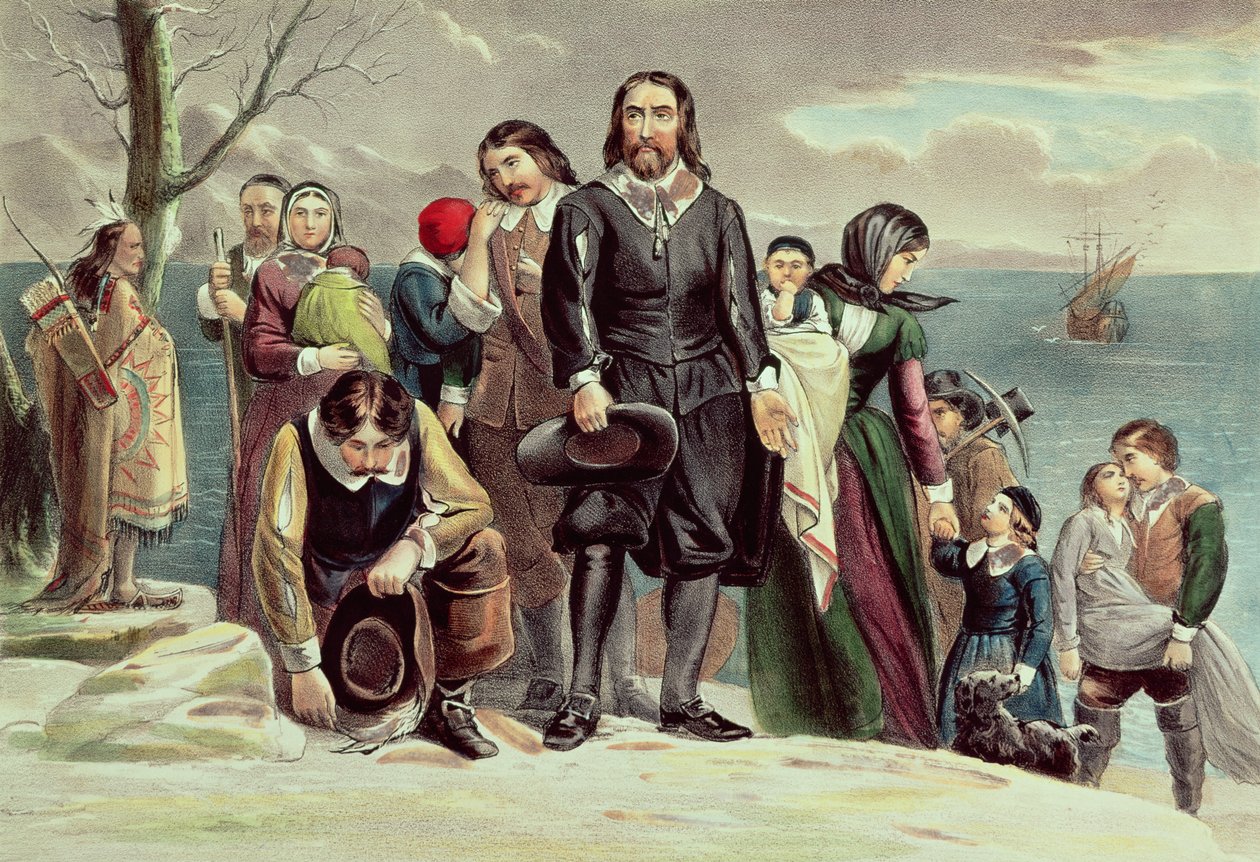 The Landing of the Pilgrims at Plymouth, Massachusetts, December 22nd 1620, published by Currier and Ives by American School