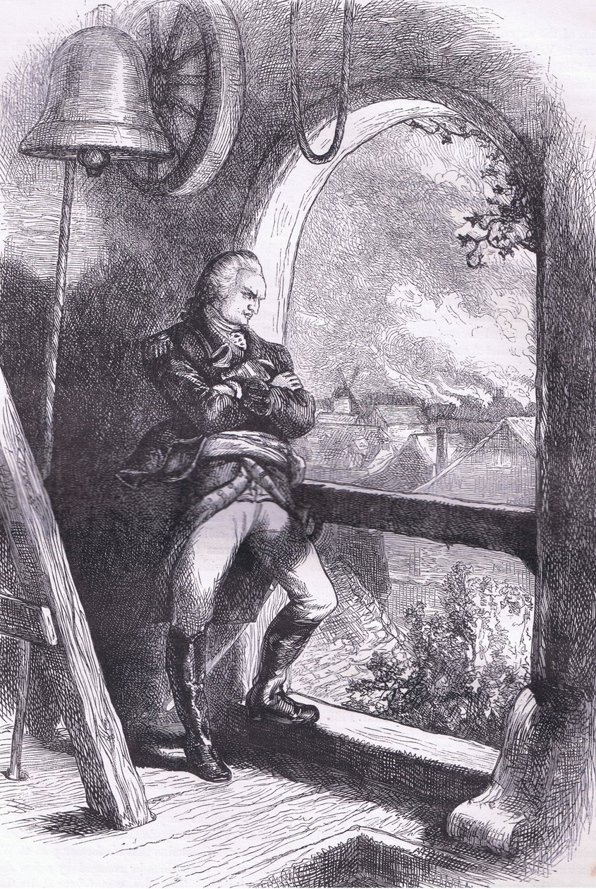 Arnold viewing the destruction of New England, illustration from Cassells History of the United States by American English school