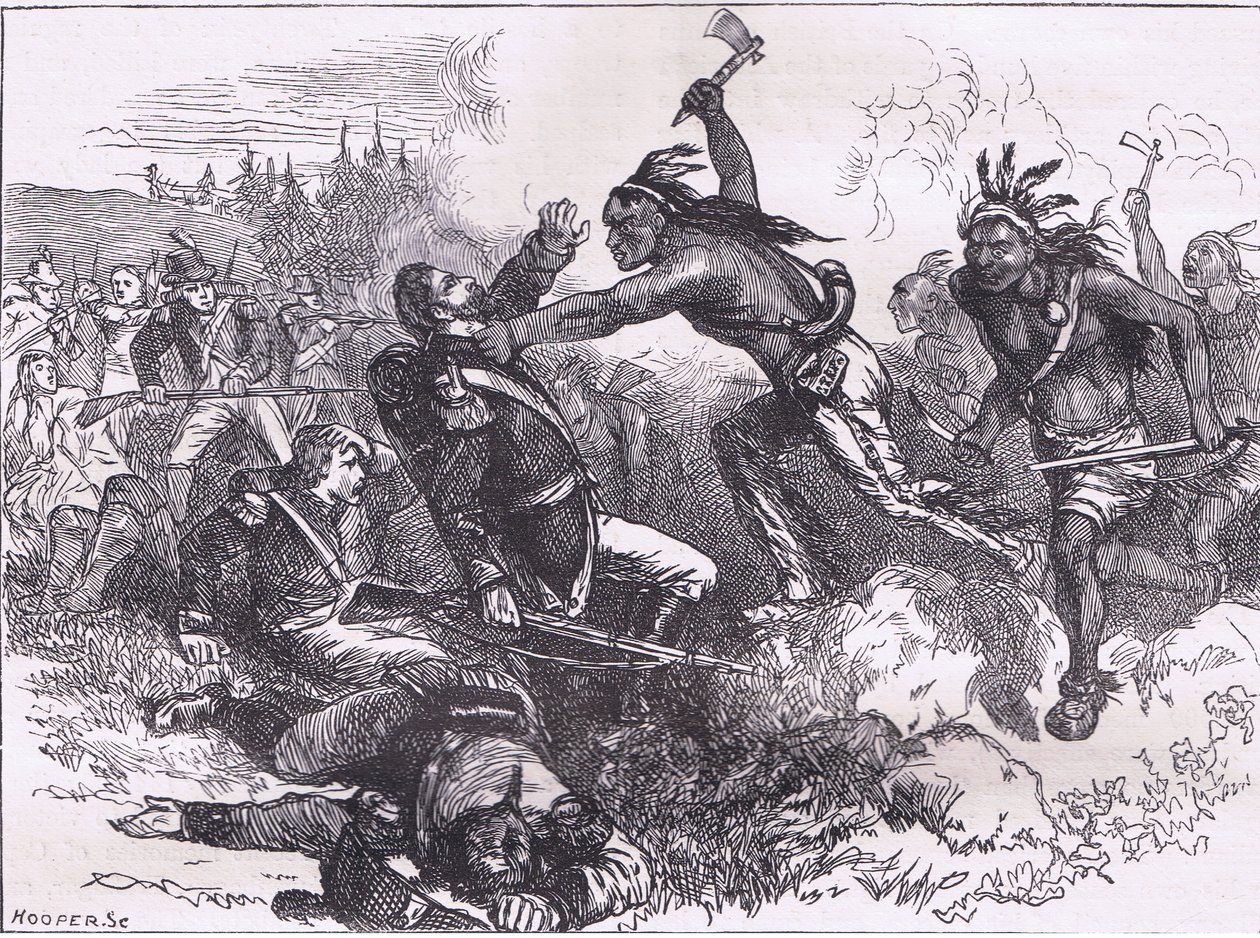Attack of the indians at Fort Dearborn, illustration from Cassells History of the United States by American English school