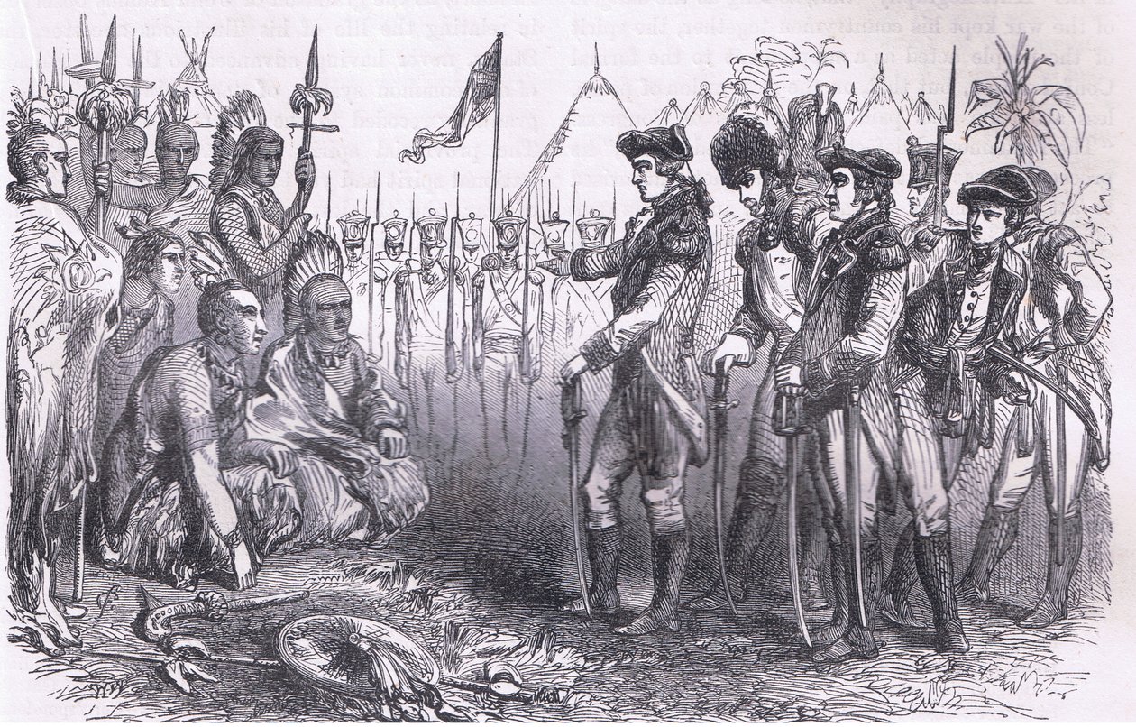 General Burgoyne addressing the indians, illustration from Cassells History of the United States published by Cassell, Petter & Galpin, c.1900 by American English school