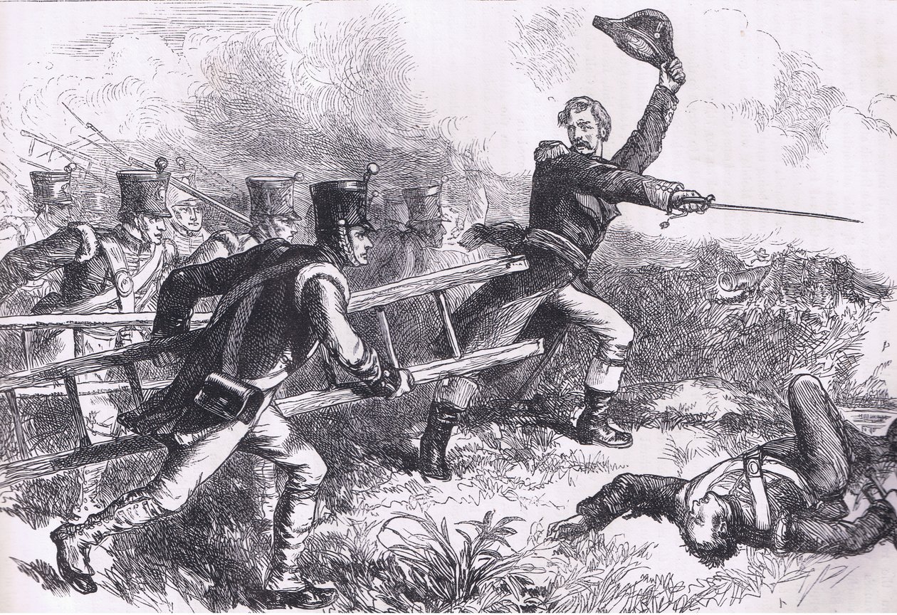 Pakenham leading the attack of New Orleans, illustration from Cassells History of the United States by American English school