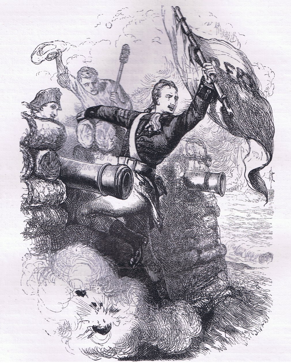 Sergeant Jasper recovers the flag, illustration from Cassells History of the United States by American English school