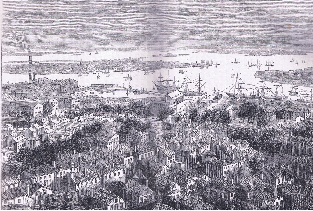 View of Boston by Bunkers Hill, illustration from Cassells History of the United States published by Cassell, Petter & Galpin, c.1900 by American English school