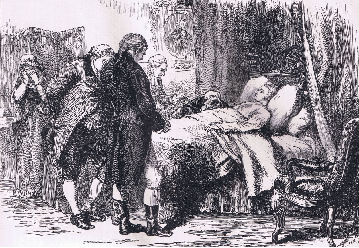 Washington on his death bed, illustration from Cassells History of the United States published by Cassell, Petter & Galpin, c.1900 by American English school