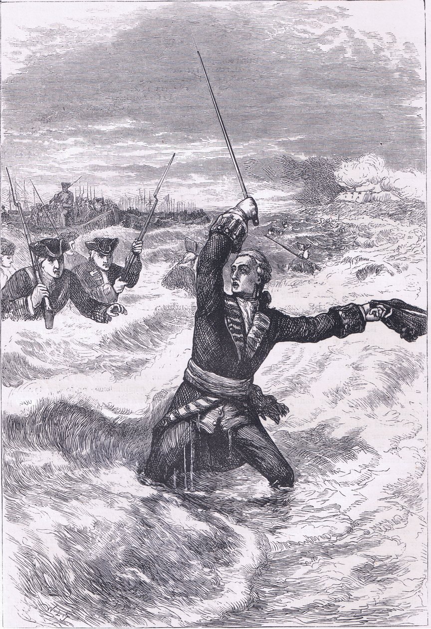 Wolfe landing at Louisburg, illustration from Cassells History of the United States by American English school