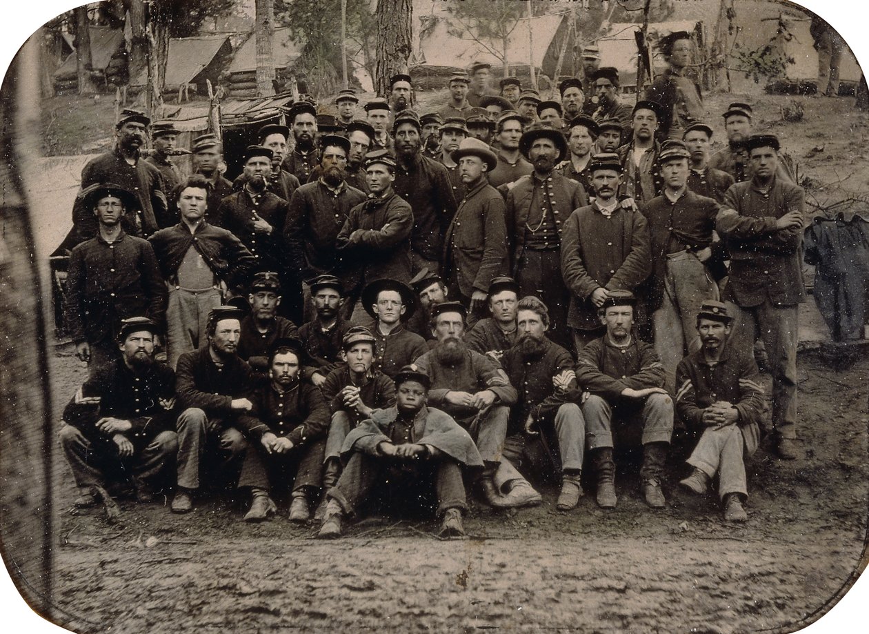 A Full Company of Bluecoats in Winter Quarters, c.1861-1865 by American Photographer