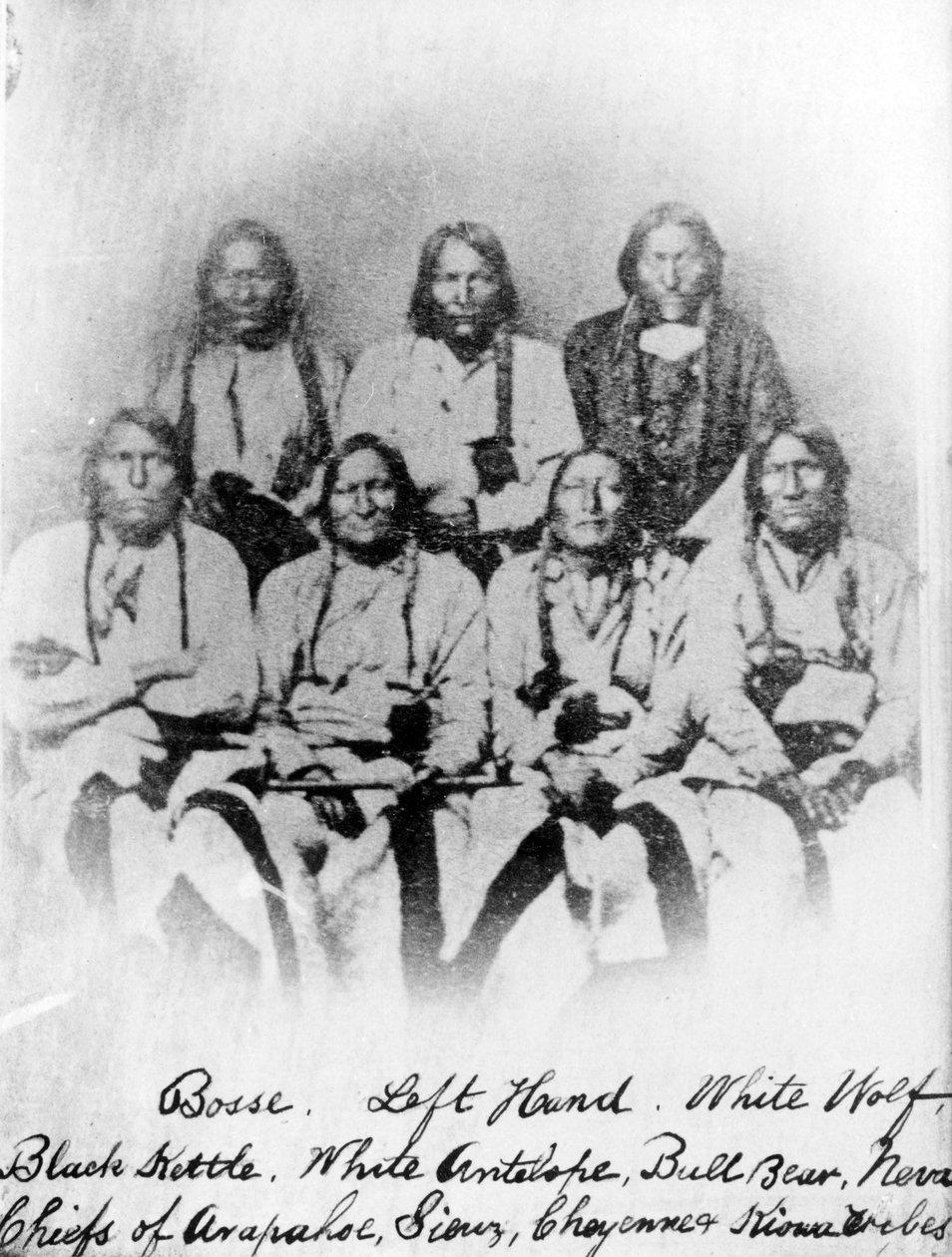 Bosse, Left Hand, White Wolf, Black Kettle, White Antelope, Bull Bear, Neva: Chiefs of Arapahoe, Sioux, Cheyenne and Kiowa tribes, c.1860-68 by American Photographer