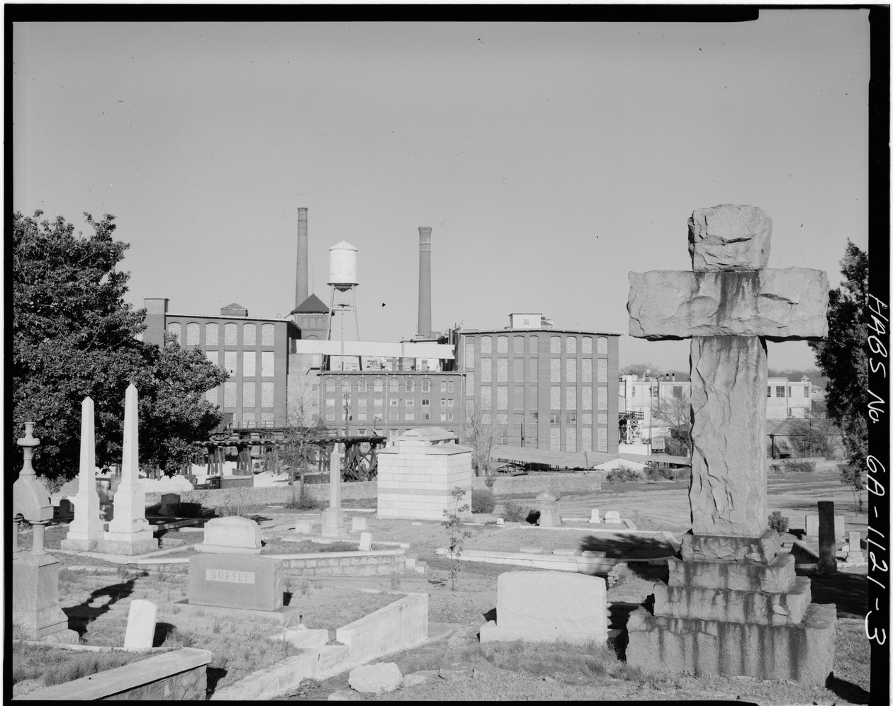 Cabbagetown District (General Views), Boulevard, Pearl Street, Memorial Drive, & Railroad tracks, Atlanta, Fulton County, GA (b/w photo) by American Photographer