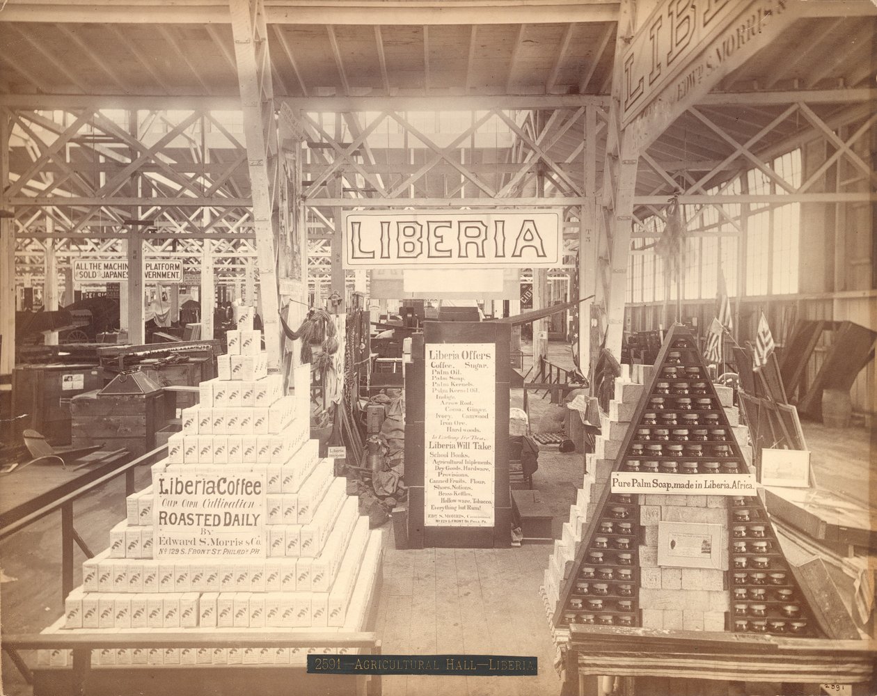Liberia Soap and Coffee Display, Agricultural Hall, Philadelphia Centennial Exhibition, 1876 by American Photographer