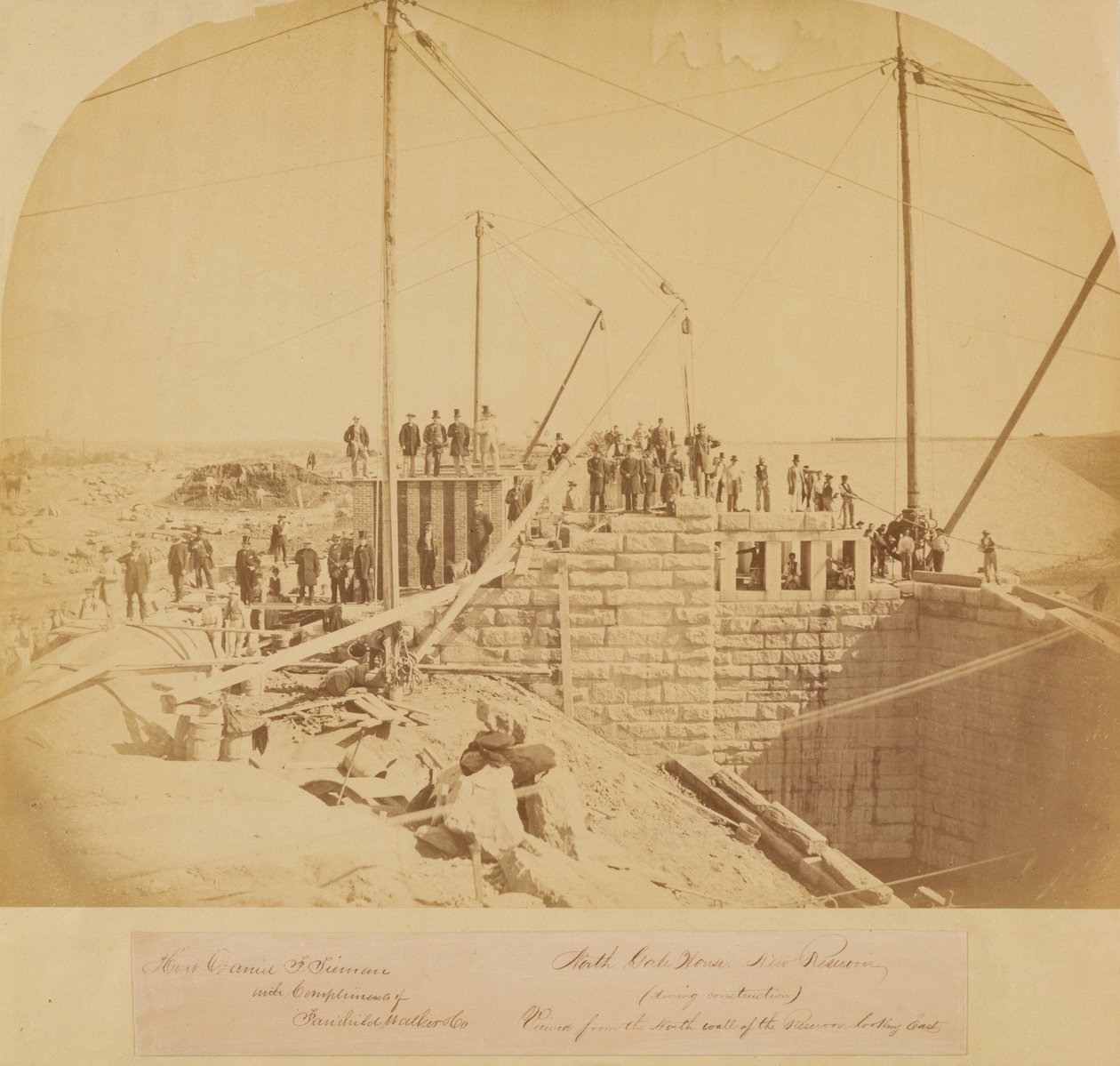 South Gate House of the New Reservoir, Central Park, during construction by American Photographer