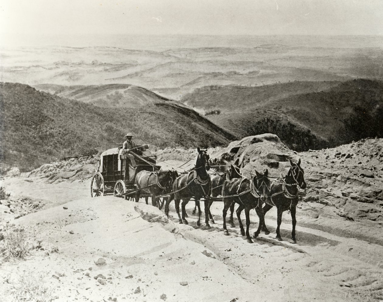 Stagecoach crossing San Marcos Pass, California by American Photographer