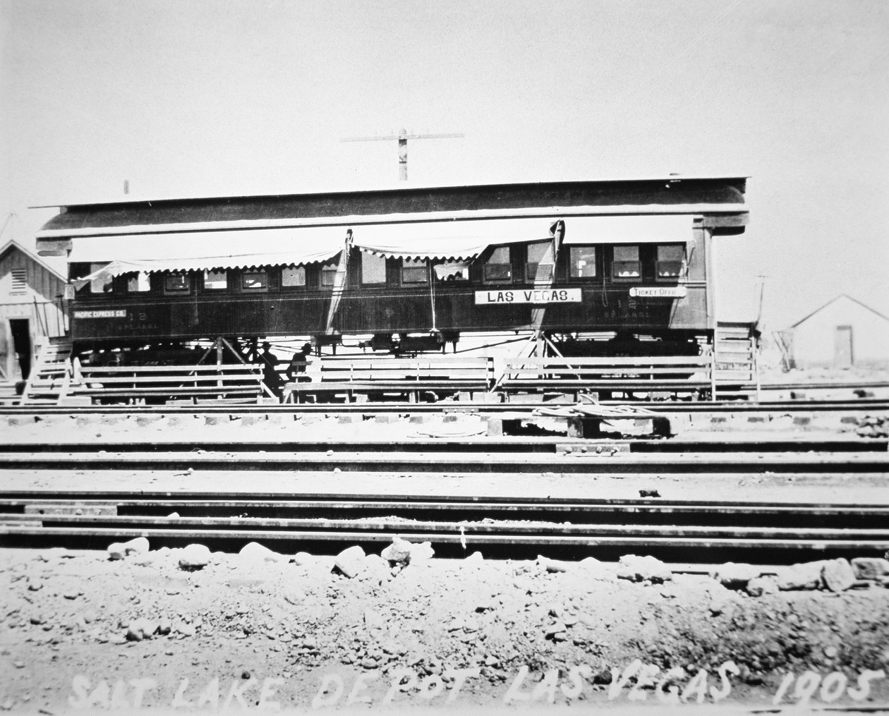 The depot, waiting room and ticket office of the Las Vegas Salt Lake Railroad, Nevada by American Photographer