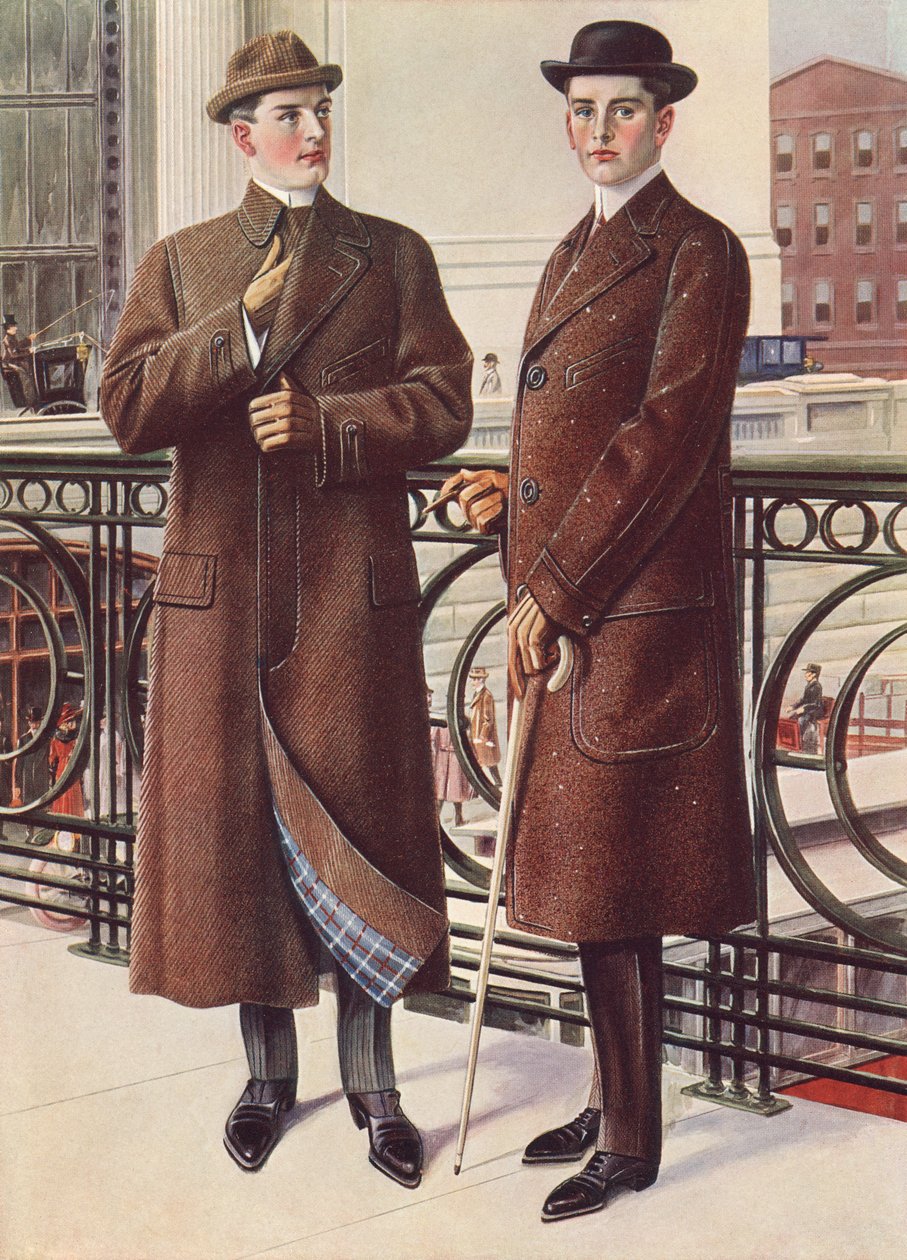 Two Fashionable Gentlemen in Tailored Winter Coats by American Photographer