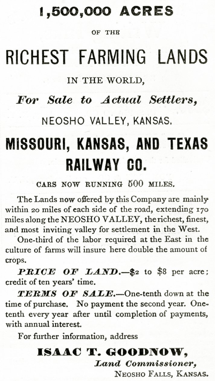 1,500,000 Acres of the Richest Farming Lands in the World, in the Neosho Valley, Kansas, Advertisement from Appletons Journal, May 4, 1872 by American School