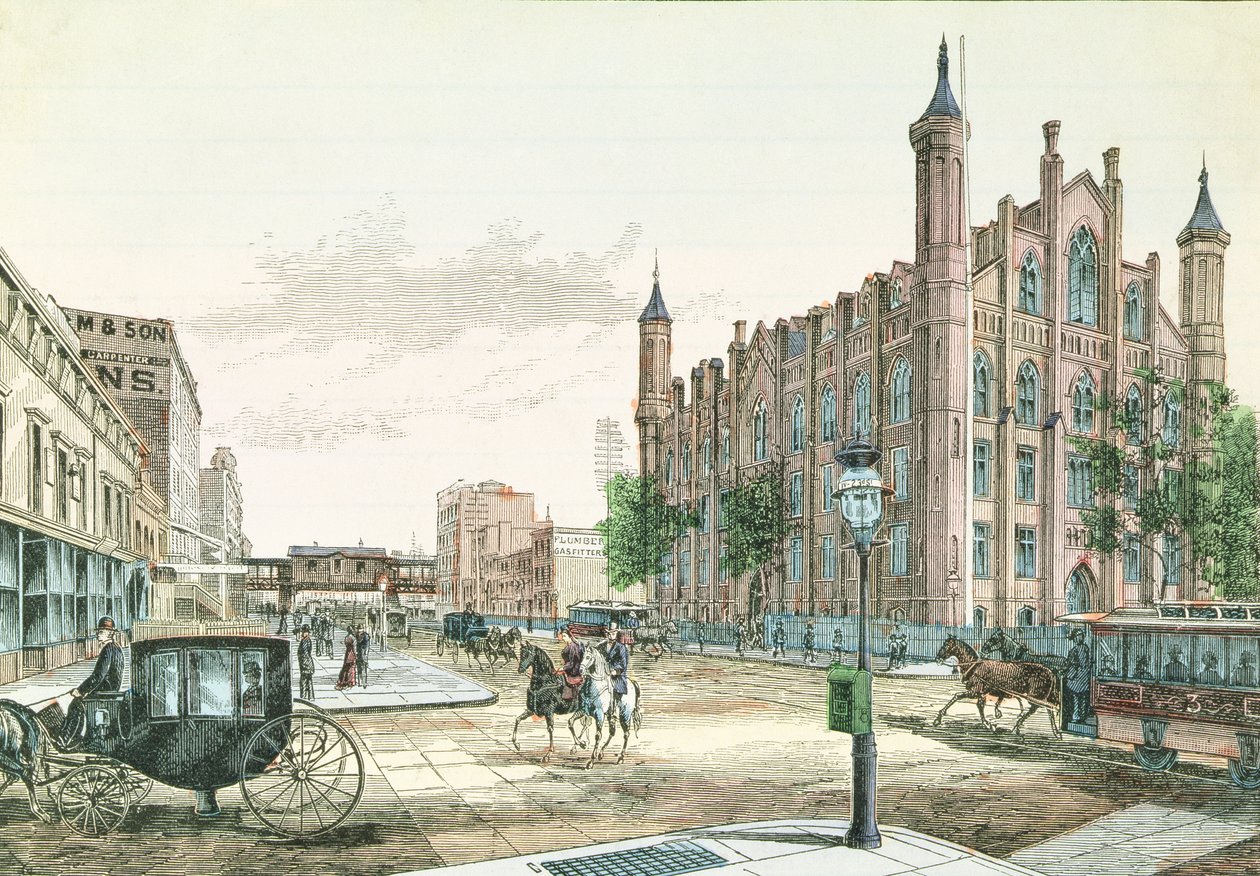 3rd Avenue and 23rd Street, Elevated Rail Road Station and the College of the City of New York, from 36 Views of New York and Environs, published by Charles Magnus by American School