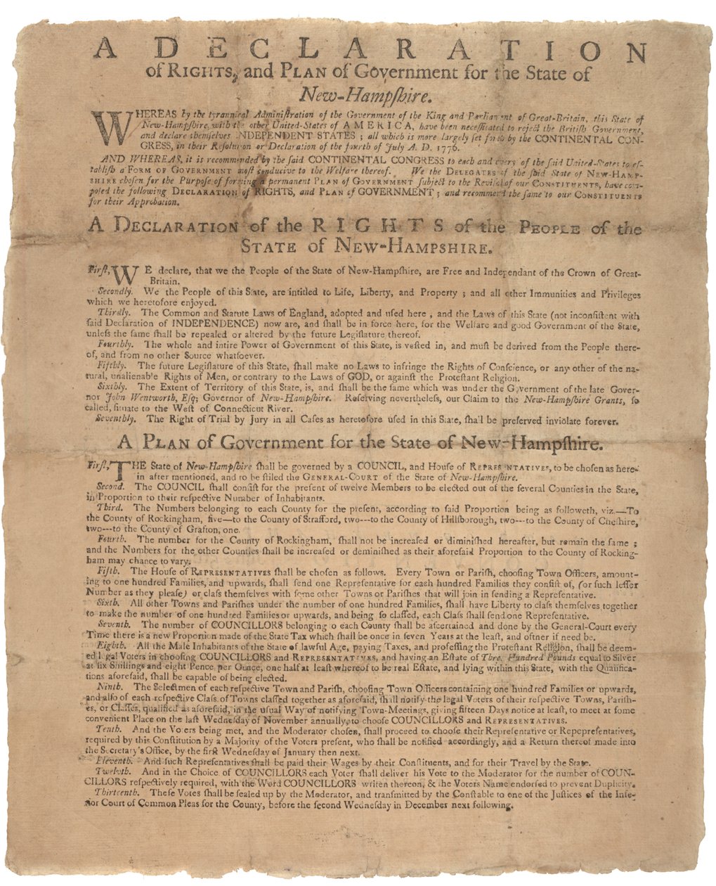 A Declaration of Rights, and a plea of government for the State of New Hampshire, 1779 by American School