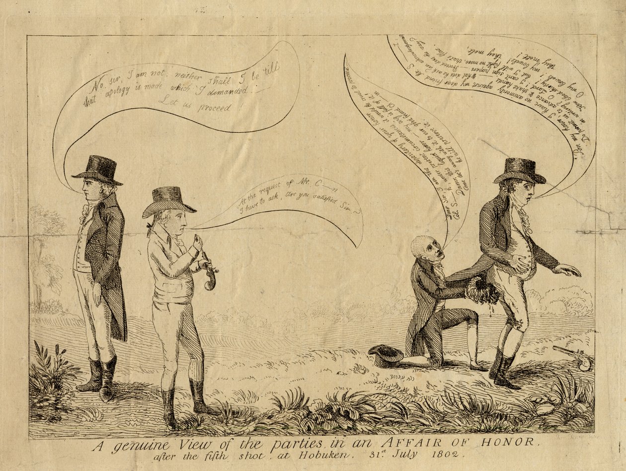 A Genuine View of the Parties in an Affair of Honor after the Fifth Shot at Hoboken, July 31, 1802 by American School