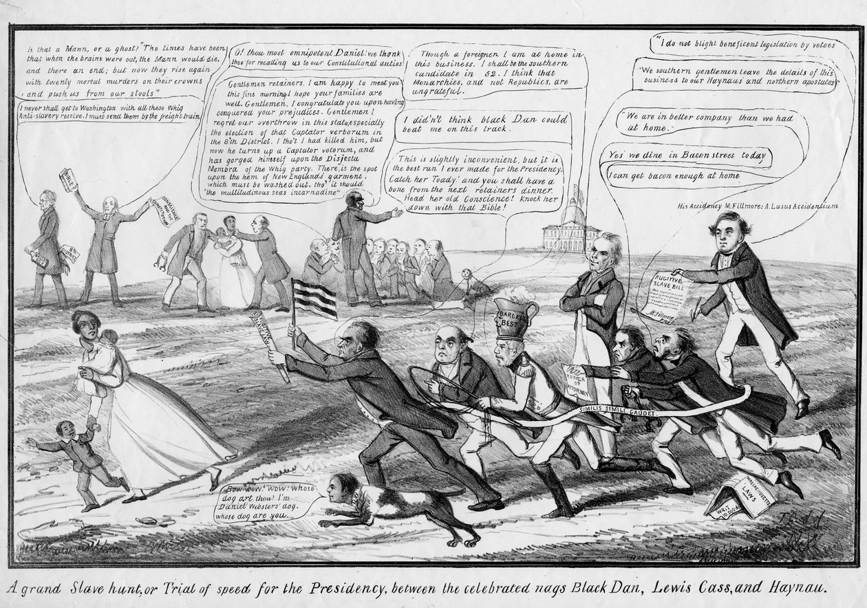 A Grand Slave Hunt, or, Trial of Speed for the Presidency, Between the Celebrated Nags Black Dan, Lewis Cass, and Haynau, Published by T.C., New York, c.1852 by American School