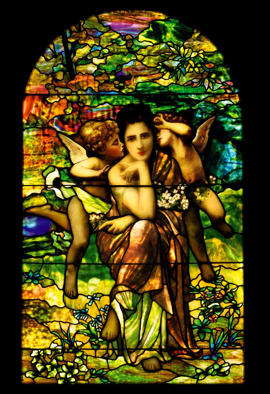 A Leaded and Plated Favrile Glass Window, c.1895 by American School